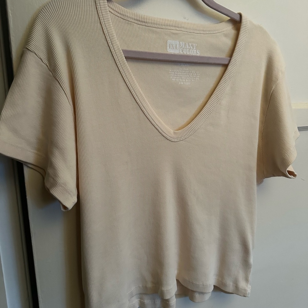 NWOT Big Bud Press Ribbed Crop V-neck T-Shirt